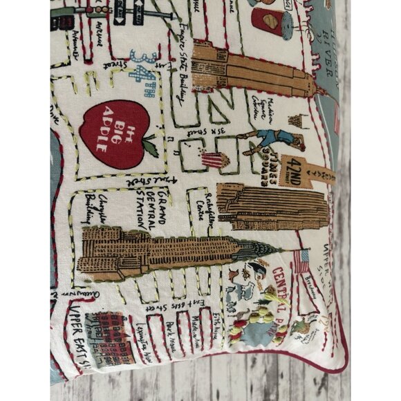 Alice Tait New York City Map Printed Embroidered Pillow Feather Filled 13” X 20” - Picture 3 of 15